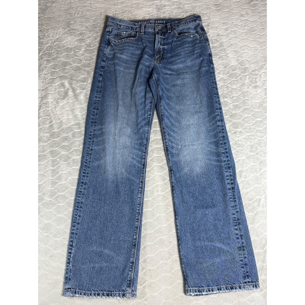 American Eagle Low Rise Baggy Jeans Size 6 Medium Wash Y2K Streetwear Distressed
